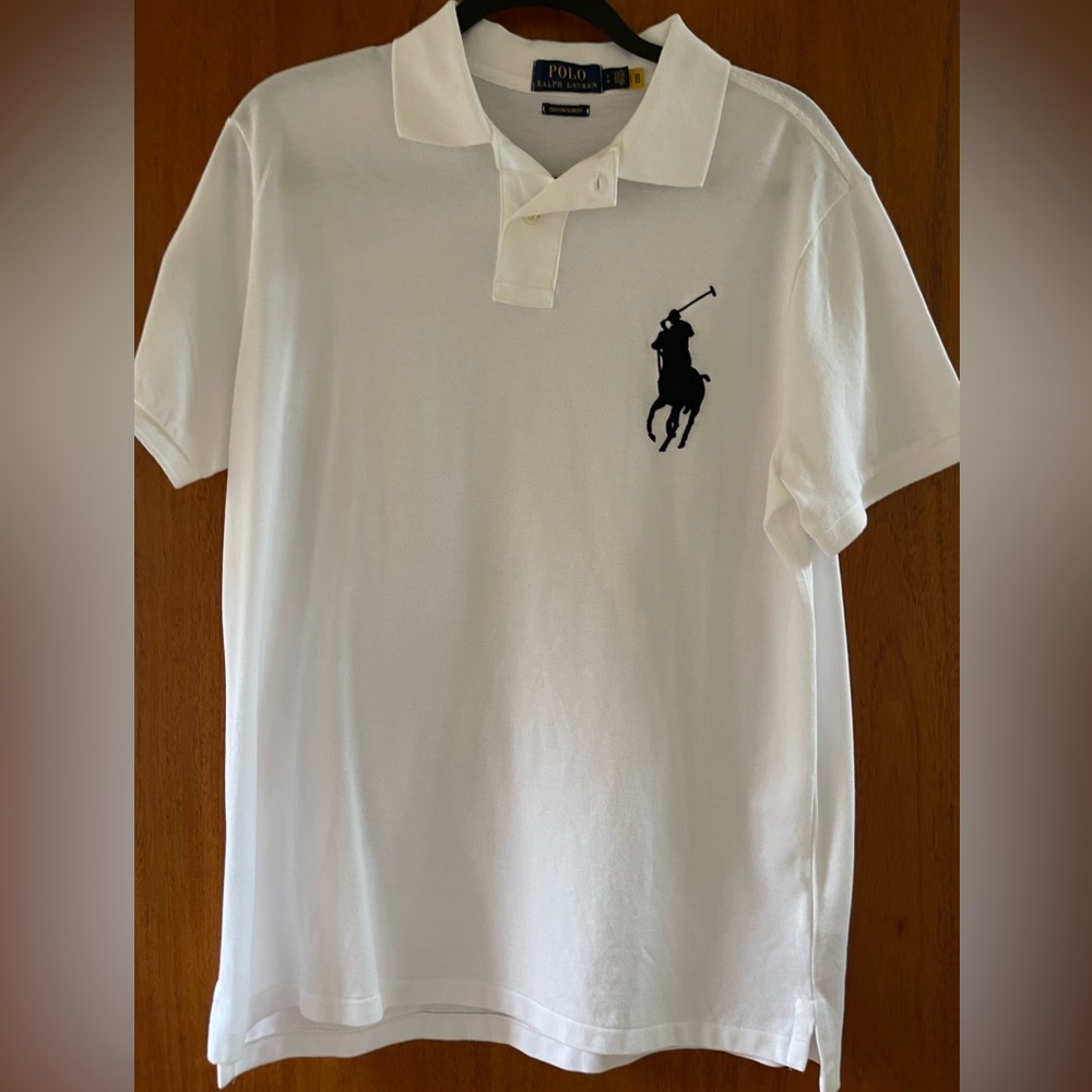 Polo Ralph Lauren Custom Slim Fit Big Pony Mesh Polo Shirt|White/Black, L